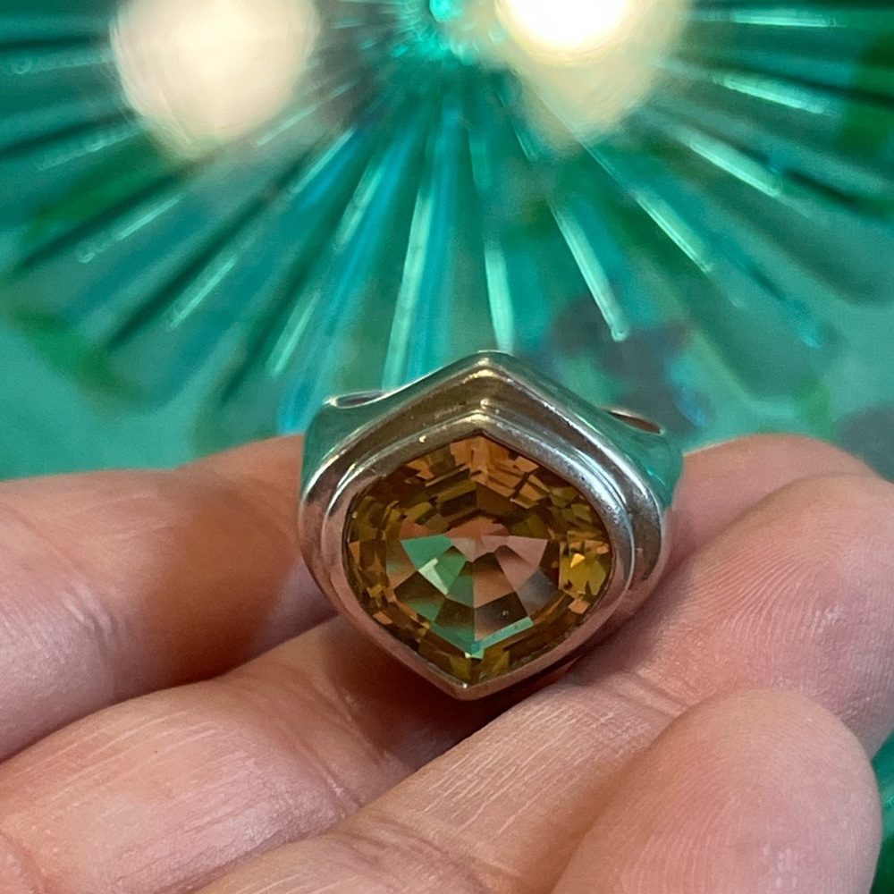 Vintage Artisan Made Citrine Sterling Silver 925 Ring Size 7